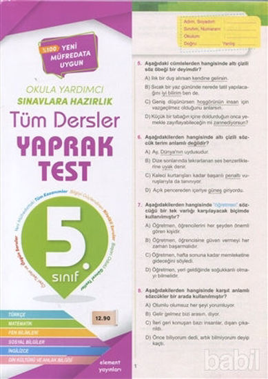 Picture of 5. Sınıf Tüm Dersler Yaprak Test
