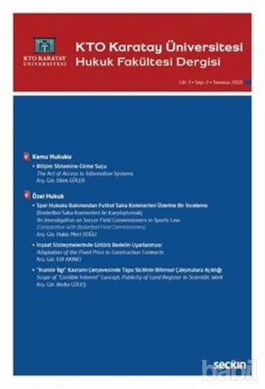 Picture of KTO Karatay Üniversitesi Hukuk Fakültesi Dergisi C: 3 S: 2