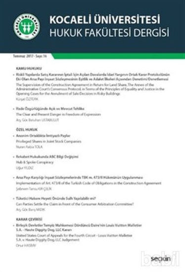 Picture of Kocaeli Üniversitesi Hukuk Fakültesi Dergisi Sayı:16