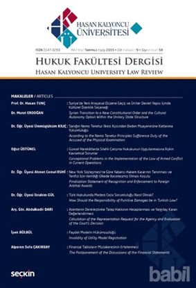 Picture of Hasan Kalyoncu Üniversitesi Hukuk Fakültesi Dergisi Sayı: 18 Temmuz 2019