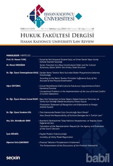 Picture of Hasan Kalyoncu Üniversitesi Hukuk Fakültesi Dergisi Sayı: 18 Temmuz 2019