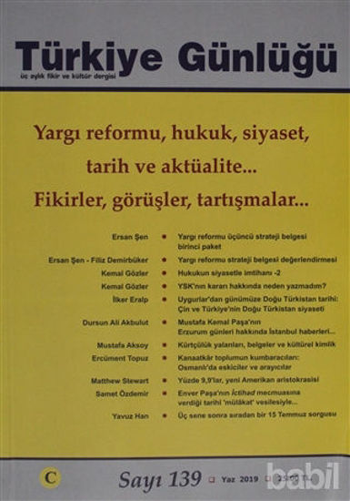 Picture of Türkiye Günlüğü Dergisi Sayı: 139 Yaz 2019