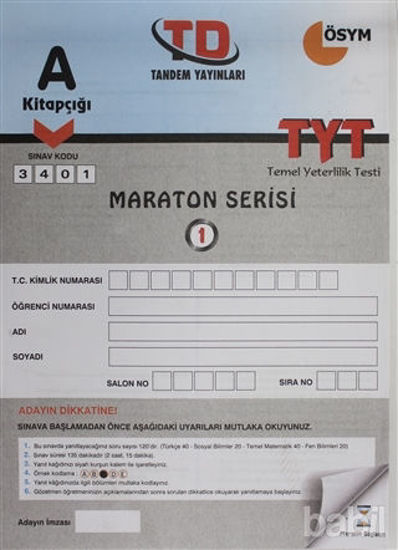 Picture of A Kitapçığı 3401 Maraton Serisi TYT Temel Yeterlilik 1. Deneme Sınavı