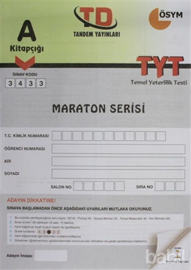 Picture of A Kitapçığı 3433 Maraton Serisi TYT Temel Yeterlilik Deneme Sınavı