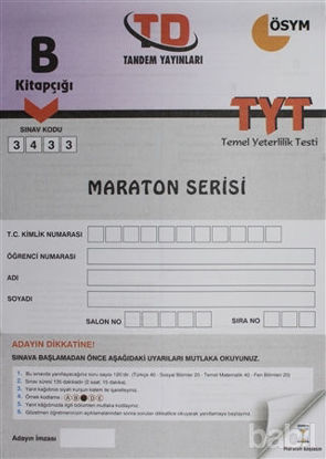Picture of B Kitapçığı 3433 Maraton Serisi TYT Temel Yeterlilik Deneme Sınavı